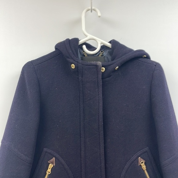 J. Crew Chateau Stadium Italian Wool Parka Pea Coat Winter Jacket Navy 0 - Picture 3 of 9